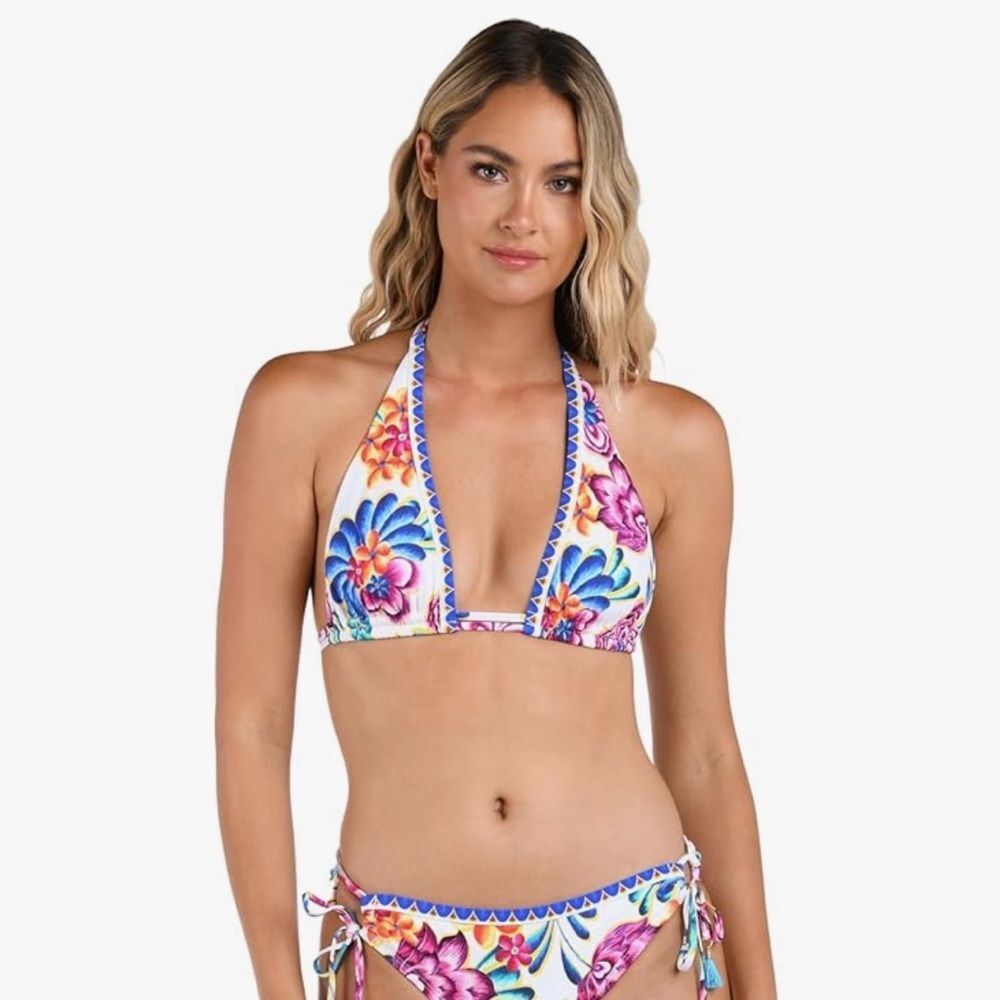 La Blanca Women's Halter Bikini Swimsuit Top Multi Flor De Paradiso, 14 NWT